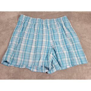 Roamans Women Shorts 30W Plus Blue Plaid Elastic Waist Seersucker Pockets PLA8E
